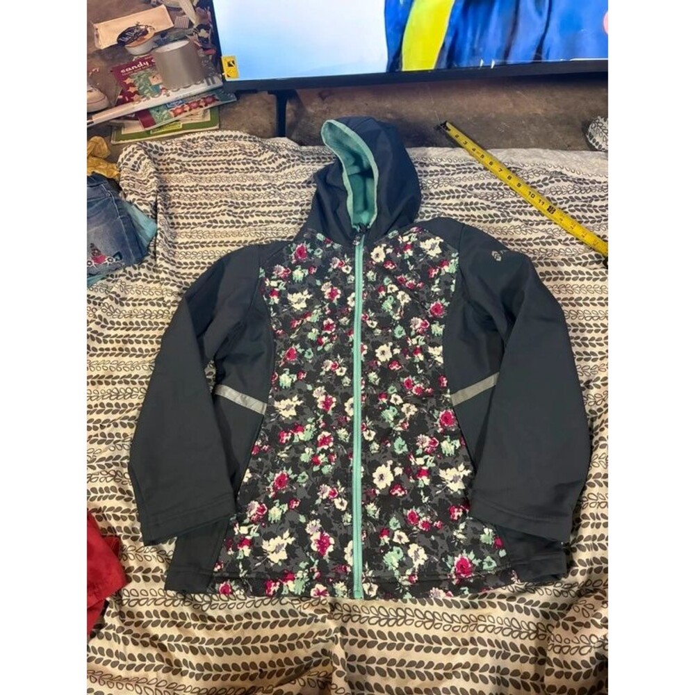 Girl’s Free Country Grey & Floral Print Hooded Jacket Size 14/16